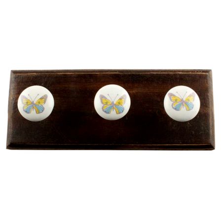 Yellow Butterfly Ceramic Wooden Hook